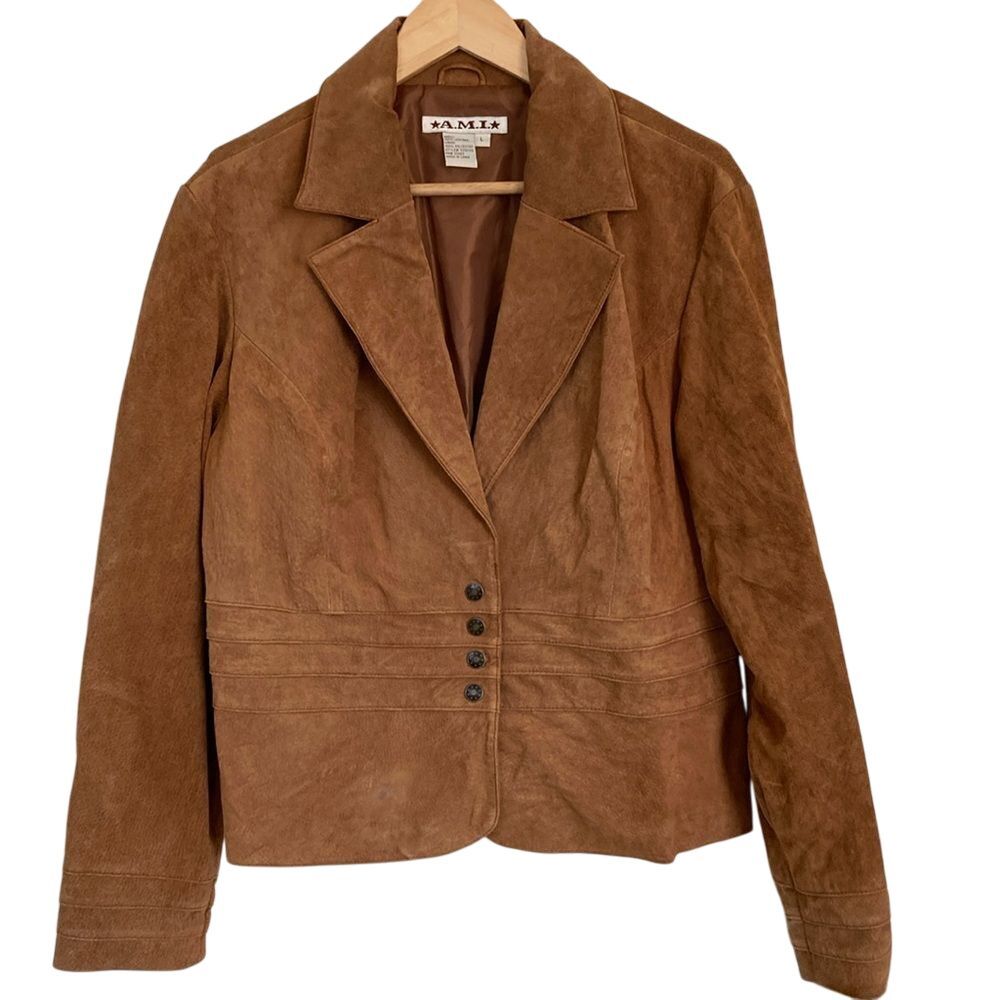 AMI Womens Washable‎ Suede Jacket Rusty Brown Size L Western Classic